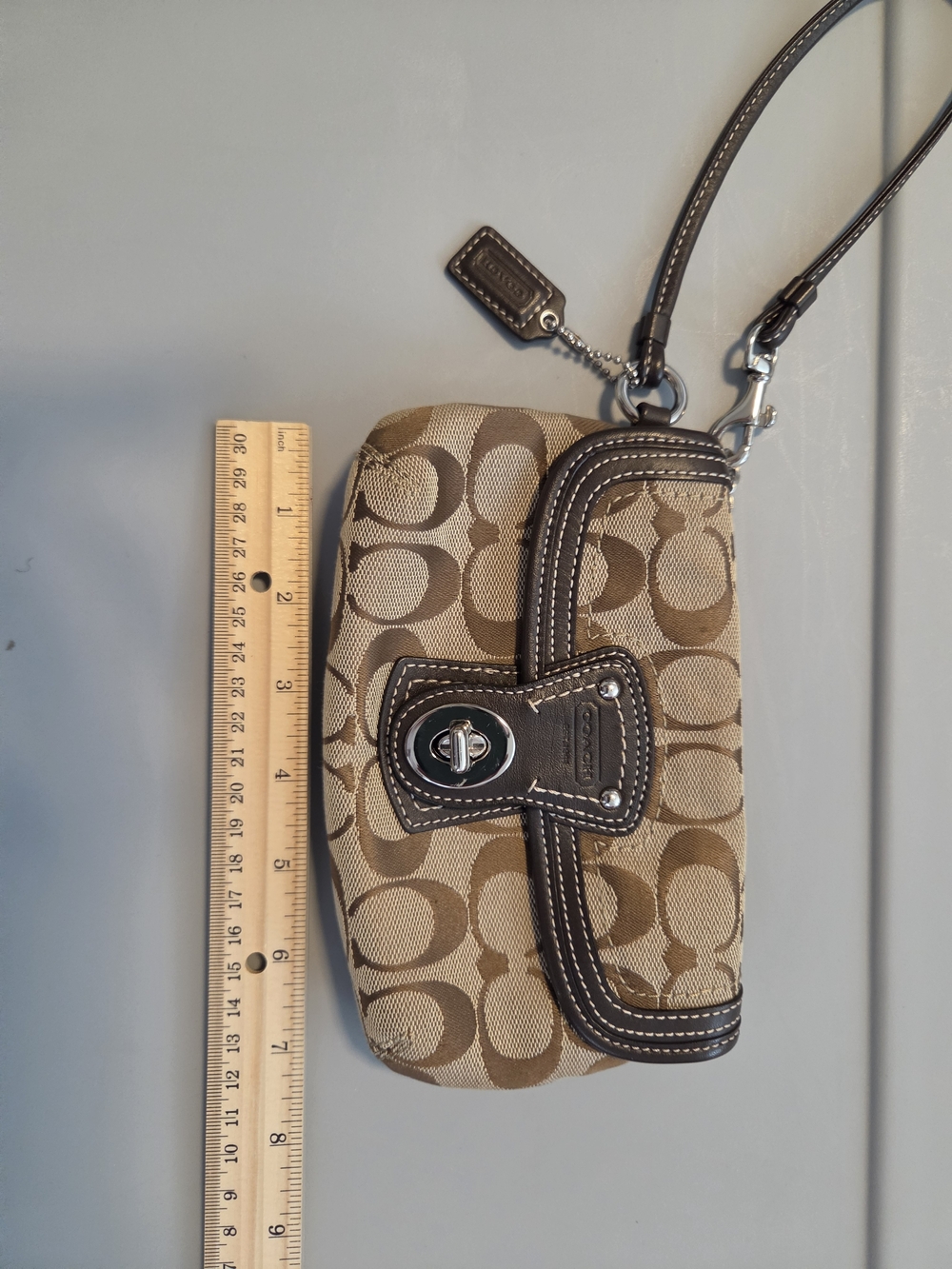 Coach Beige Signature Canvas Wristlet with Brown Leather Trim - Picture 5 of 5